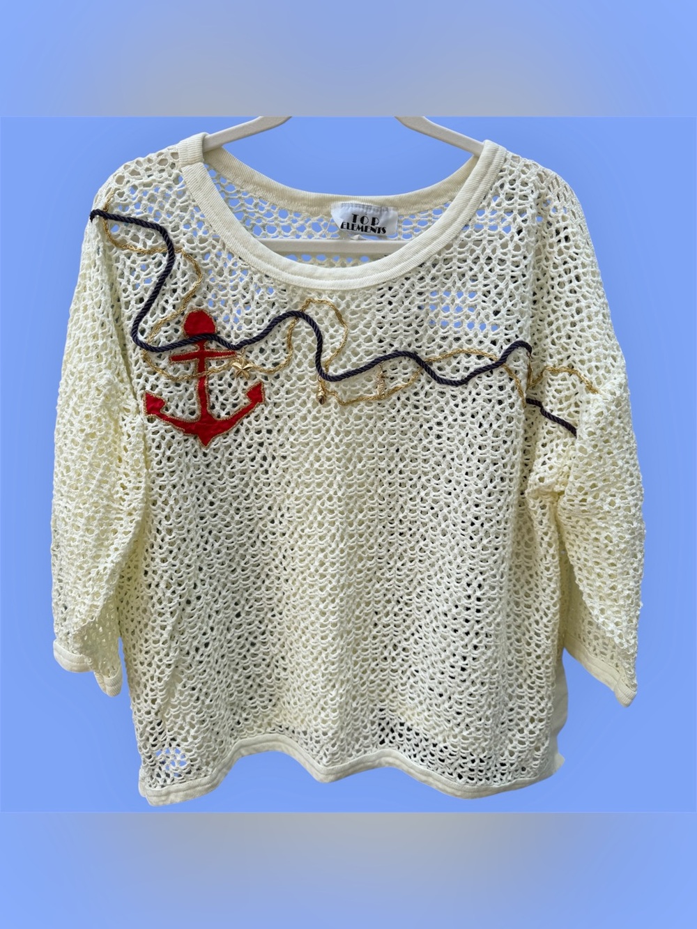 Vintage TOP Elements Nautical Anchor Crochet Sweater